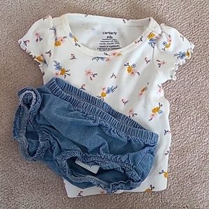 Carter's 2 piece floral shirt and denim elastic bottom